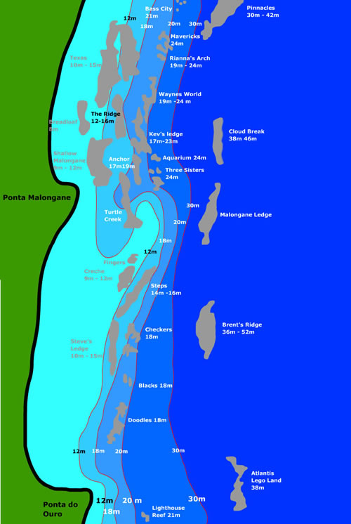 REEF DIVE SITES MAP OF PONTO DO OURO & PONTA MALONGANE